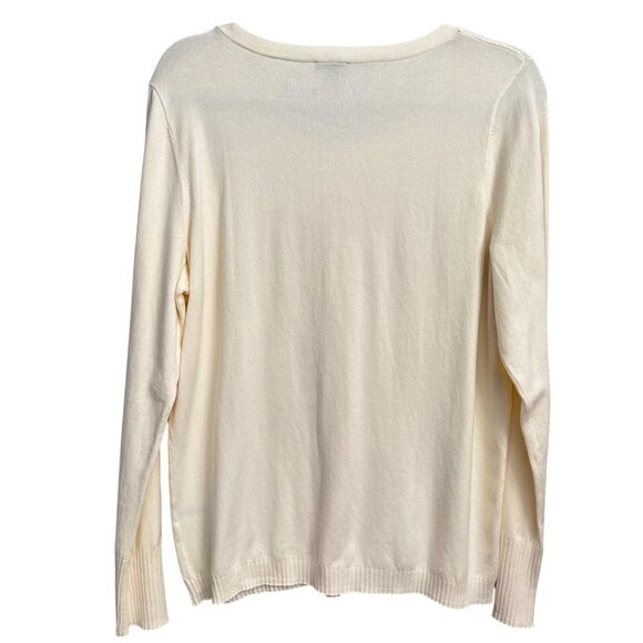 Talbots Womens Cream Long-Sleeve Sweater Sz L 58% Cotton 25% Modal Soft Knit Top - Picture 12 of 12